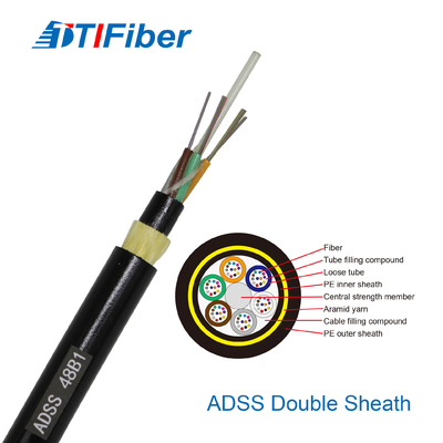 Self Supporting Aerial Double Sheath Adss Fiber Optic Cable 12 Core 24 Core