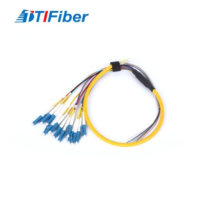 0.9mm 12core LC SM Fiber Optic Pigtail With Yellow Fiber Optic Cable