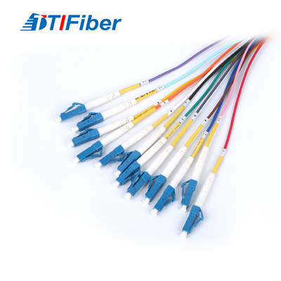 0.9mm 12core LC SM Fiber Optic Pigtail With Yellow Fiber Optic Cable