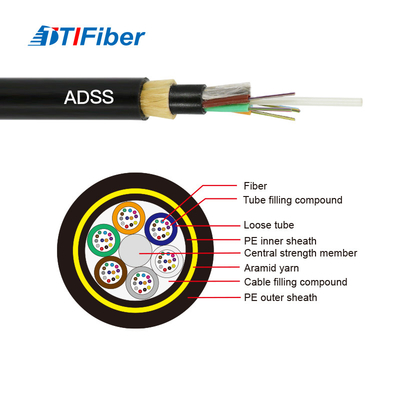 FTTH Adss 6 12 24 48 Core Fiber Optic Cable Black