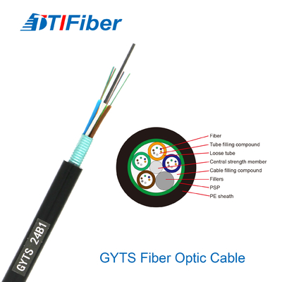 Singlemode GYTS Armoured Optical Fiber Cable 24 Cores SM G652D