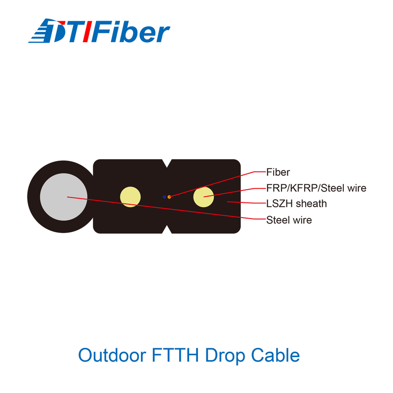 Optical Ftth Fiber Drop Cable 2 / 4 / 6 / 8 Core Single Mode Outdoor Indoor