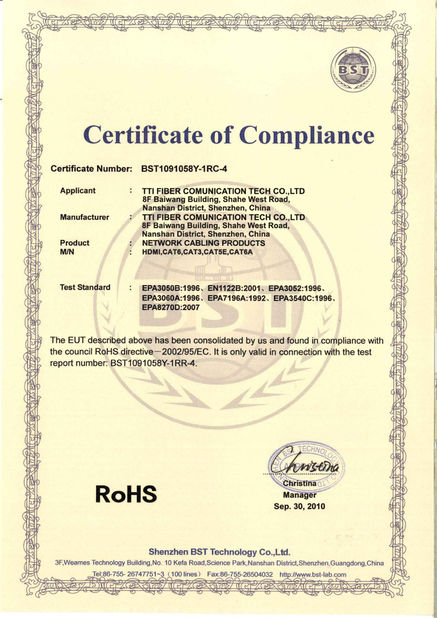 China Shenzhen TTI Fiber Communication Tech.co., Ltd. certification