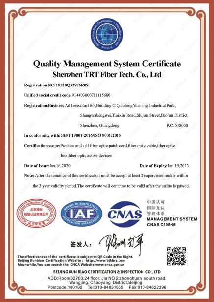 China Shenzhen TTI Fiber Communication Tech.co., Ltd. certification